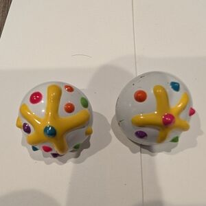 White Multicolor Starburst Button Earrings